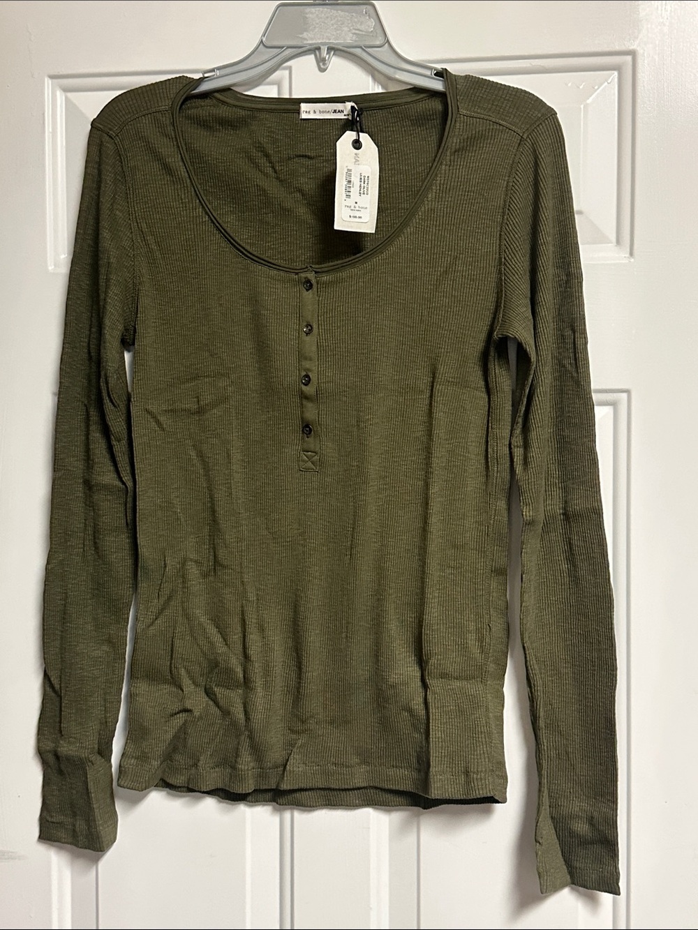 rag & bone Long Sleeve Henley Thermal Top - Dark Olive NWT